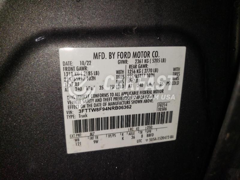 2022 Ford Maverick x 2.0 GRAY Lot 47602115 Vin 3FTTW8F94NRB06362