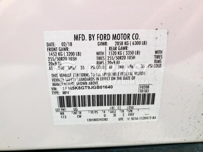 2018 Ford Explorer s 3.5 SPORT WHITE Lot 65178765 Vin 1FM5K8GT9JGB01640