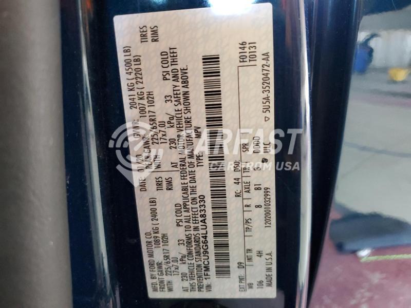 2020 Ford Escape se 1.5 SE BLUE Lot 65377285 Vin 1FMCU9G64LUA83330