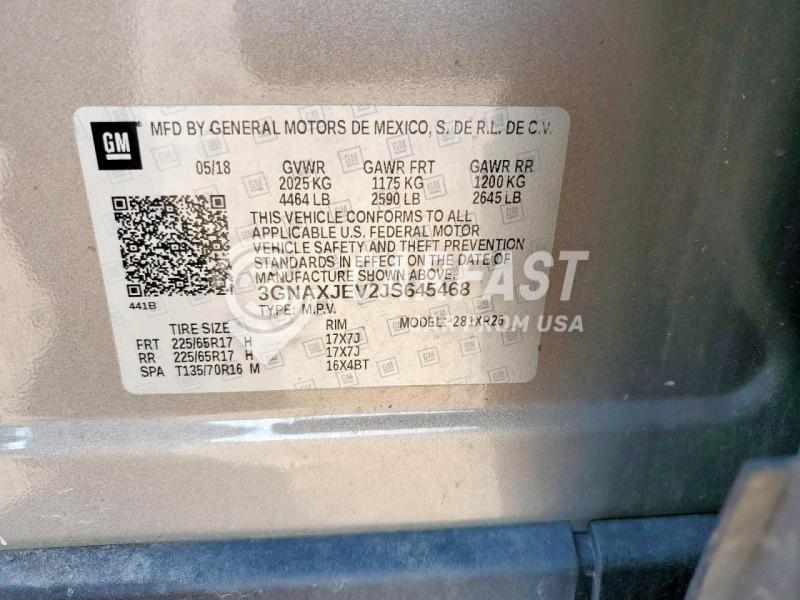 2018 Chevrolet Equinox lt 1.5 LT GRAY Lot 69454395 Vin 3GNAXJEV2JS645468