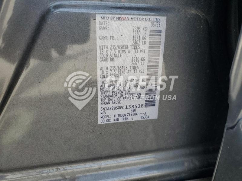 2023 Nissan Murano sv 3.5 SV GRAY Lot 71285205 Vin 5N1AZ2BS8PC138538