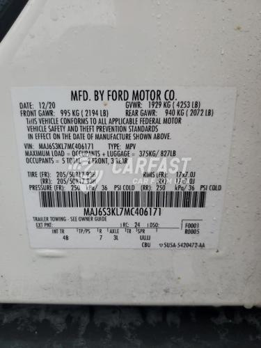 2021 Ford Ecosport 2.0 TITANIUM WHITE Lot 90131785 Vin MAJ6S3KL7MC406171