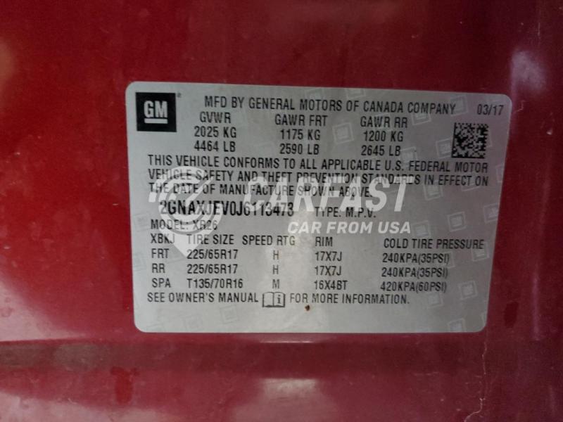 2018 Chevrolet Equinox 1.5 LT RED Lot 92028975 Vin 2GNAXJEV0J6113473