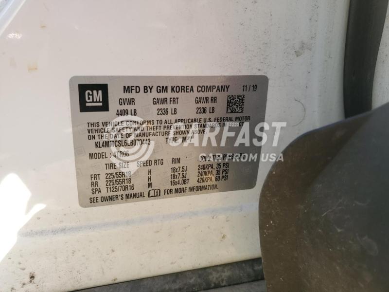 2020 Buick Encore 1.3 PREFERRED WHITE Lot 92908255 Vin KL4MMCSL6LB070443
