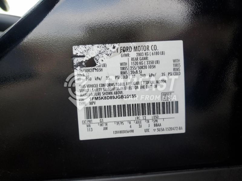 1FM5K8D89JGB25159 2018 Ford Explorer 3.5 XLT BLACK