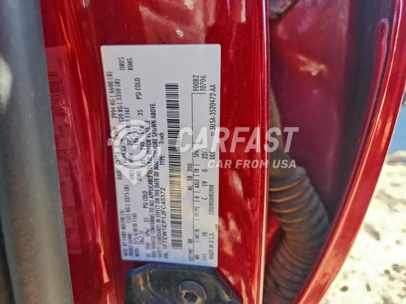 2018 Ford F-150 2.7 F150 Supercrew red Lot 93993175 Vin 1FTEW1EP1JFC45372