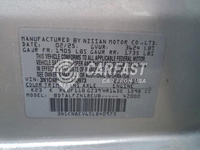 2025 Nissan Versa 1.6 SV SILVER Lot 95608985 Vin 3N1CN8EV6SL840973