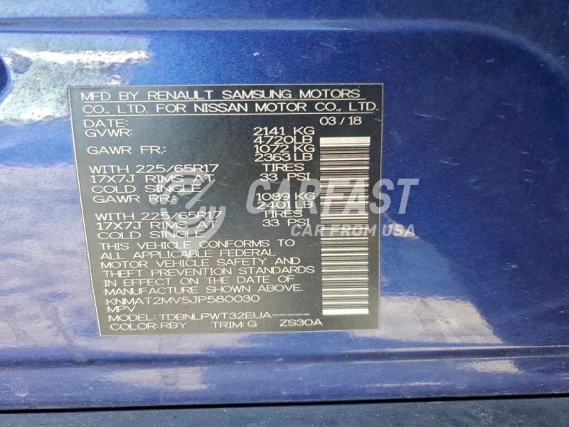 2018 Nissan Rogue sport 2.5 S blue Lot 97927005 Vin KNMAT2MV5JP580030