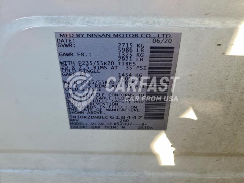 2020 Nissan Pathfinder 3.5 White Lot 99085655 Vin 5N1DR2DN8LC618447