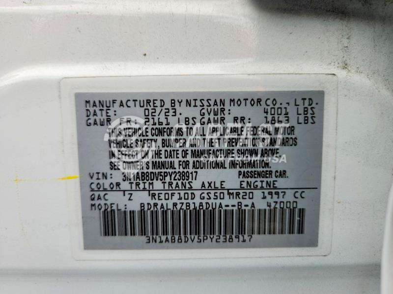 2023 Nissan Sentra 2.0 Sr White Lot 74029075 Vin 3N1AB8DV5PY238917