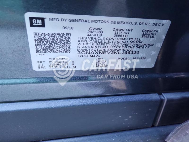 2019 Chevrolet Equinox 1.5 Premier black Lot 98770135 Vin 3GNAXNEV3KL166320