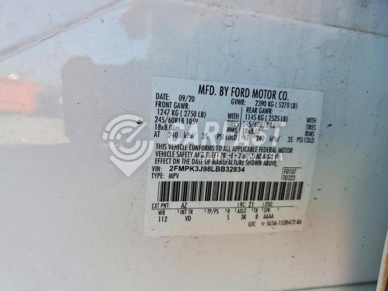2020 Ford Edge 2.0 Sel white Lot 79194175 Vin 2FMPK3J98LBB32834