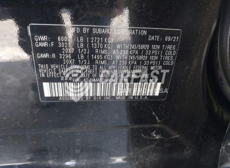 2021 Subaru Ascent 2.4 Limited Black Lot 111044032111 Vin 4S4WMAPD6M3473298