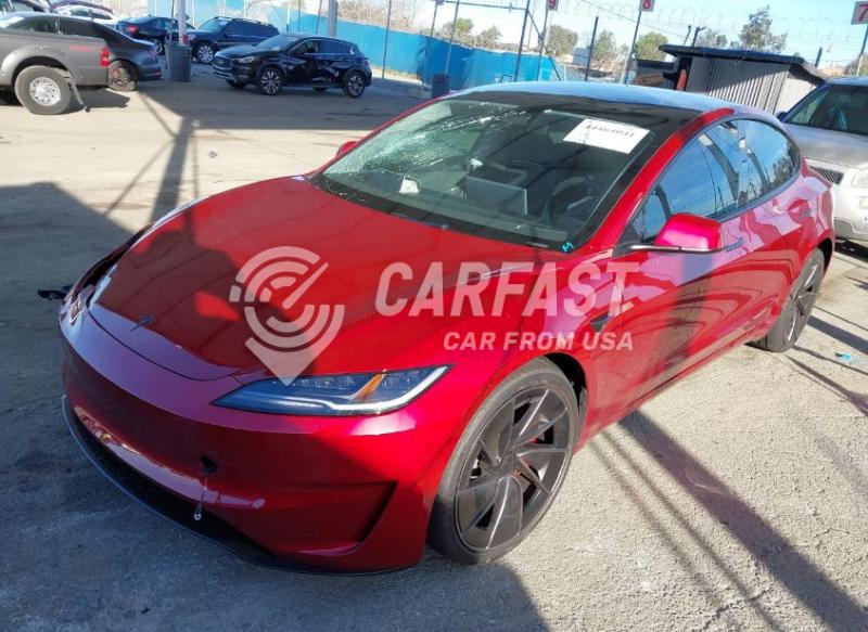 5YJ3E1ET2SF013473 2025 Tesla Model 3 Performance All-Wheel Drive red